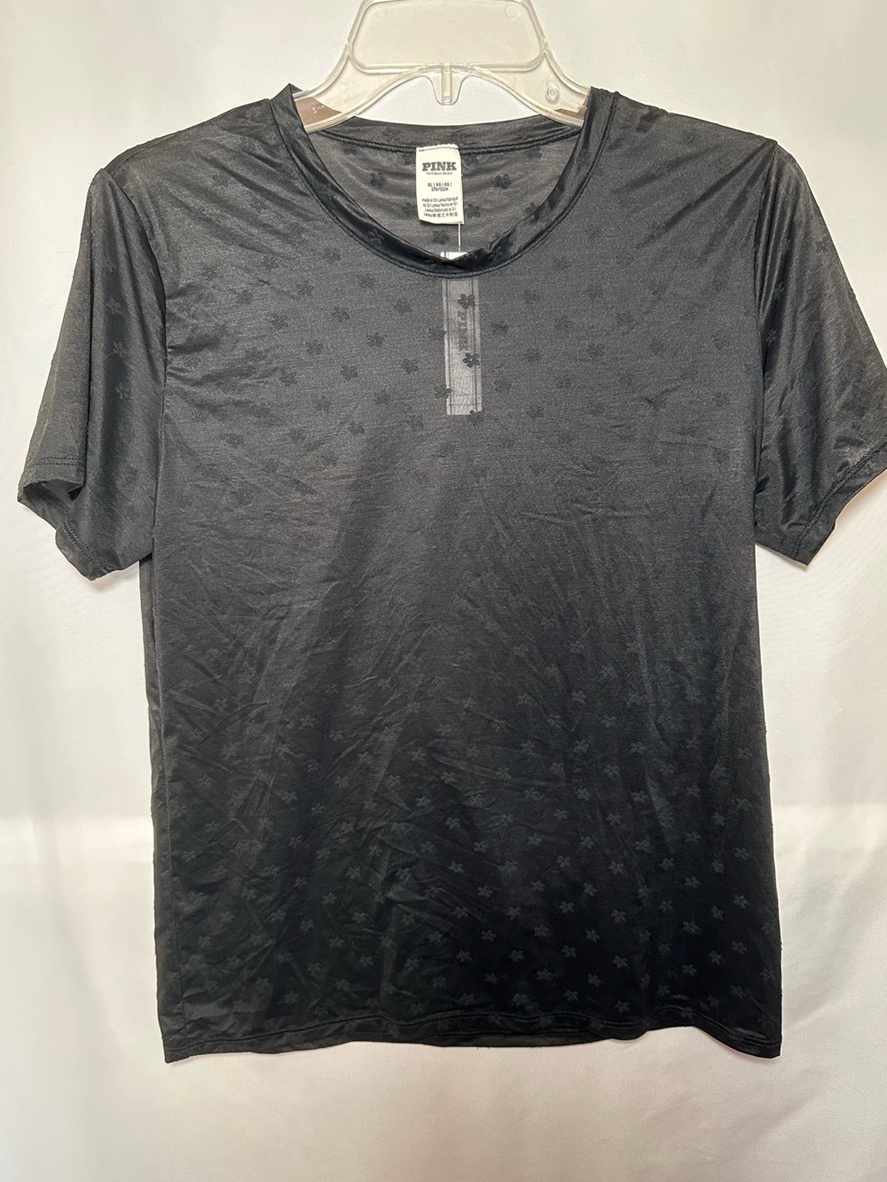 NWT PINK Victoria's Secret Black Floral Jacquard Mesh T-Shirt XL
